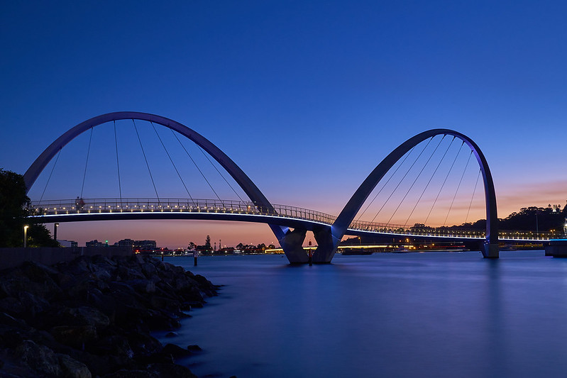 Perth Australia as the sun sets during the blue hour