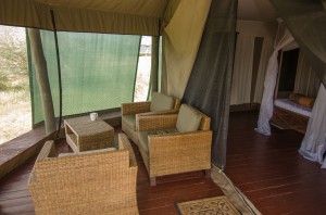Safari tent sofa area pictured by Colin J. McMechan