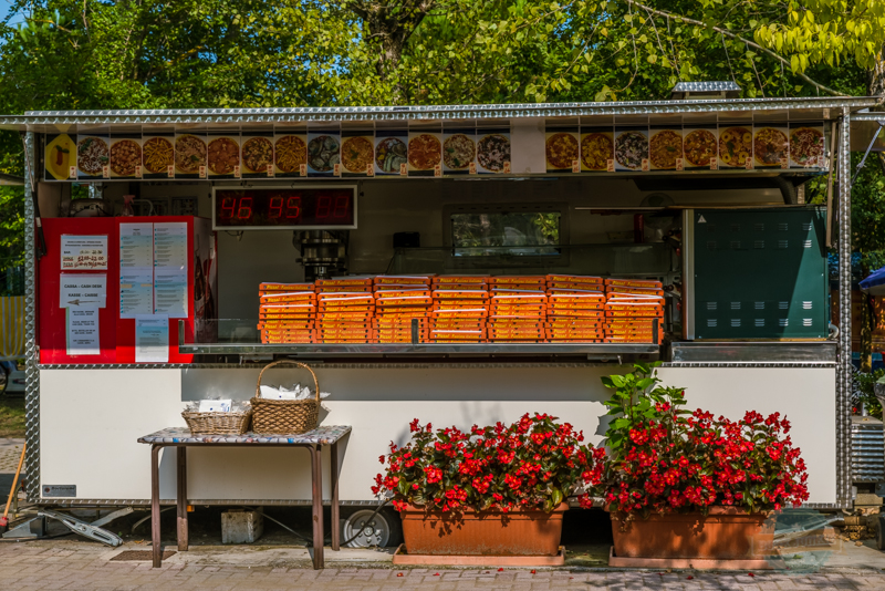 Pizza takeaway at camping ca savio in Venice, Italy