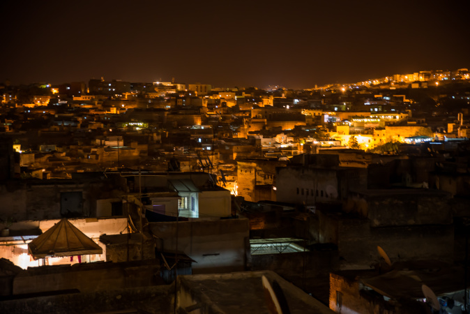 View of Fes medina at night