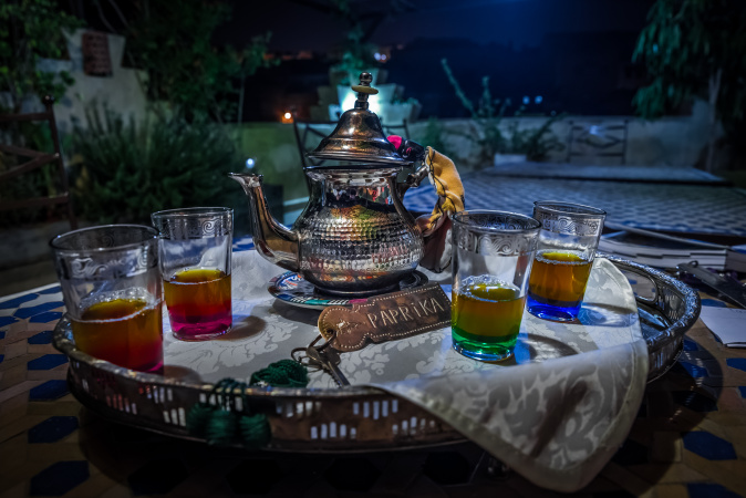 Mint Tea at the Riad Laayoun after dinner Fes, Morocco