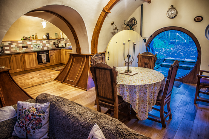 Inside Pod Hollow at West Stow Pods Bury St Edmunds. A hobbit hole that the Tolkien Society are impressed by