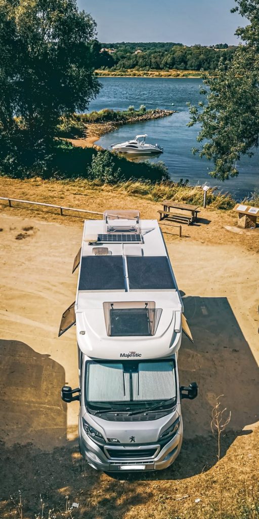 Solar Panels on our motorhome, Gulliver while parked up at a free aire on the Loire Valley in France