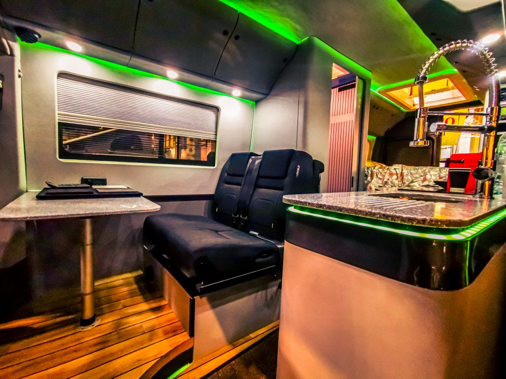 Inside a brand new van conversion at the NEC in Birmingham at the Motorhome show