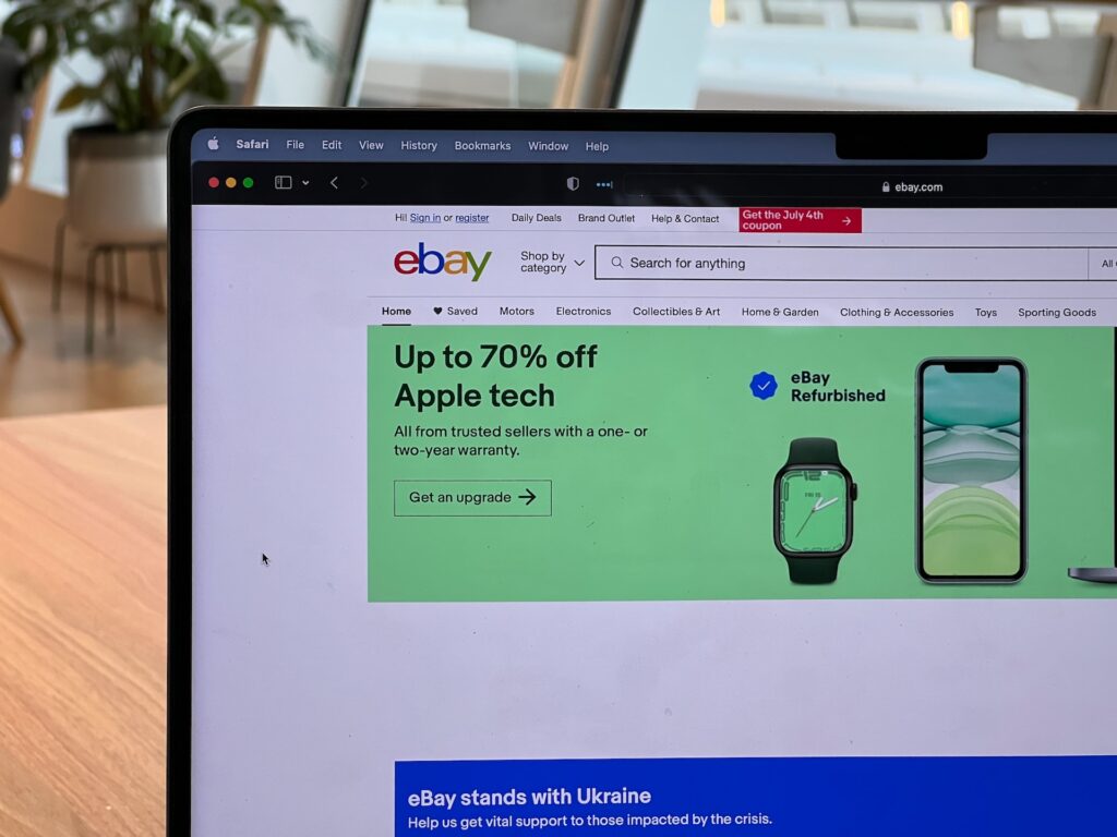 A screenshot of ebay as a way of working online to gain money for travels