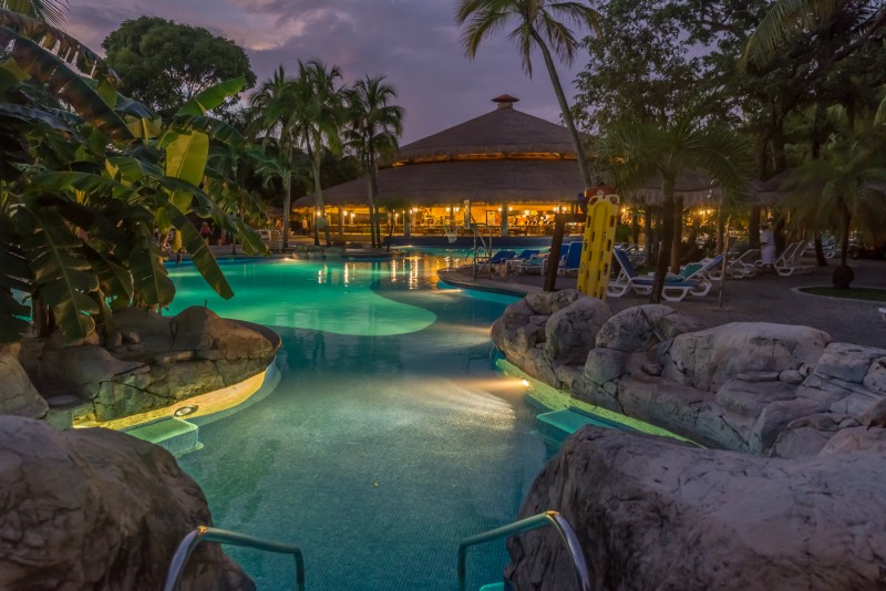 The pool area at night at the Riu Tequila, Plaacar Mexico