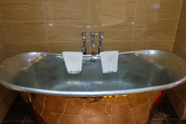 The large copper bath at The Angel Hotel in Bury St Edmunds