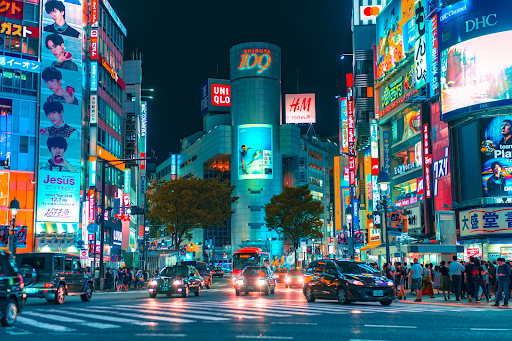 The neon lights of Tokyo in Japan at night
